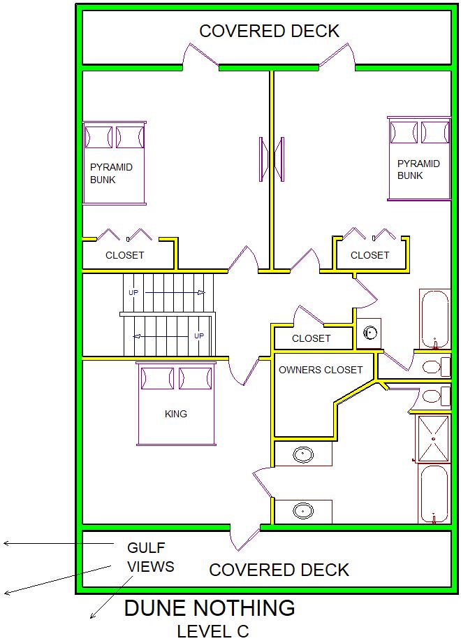 A level C layout view of Sand 'N Sea's beachfront house vacation rental in Galveston named Dune Nothing